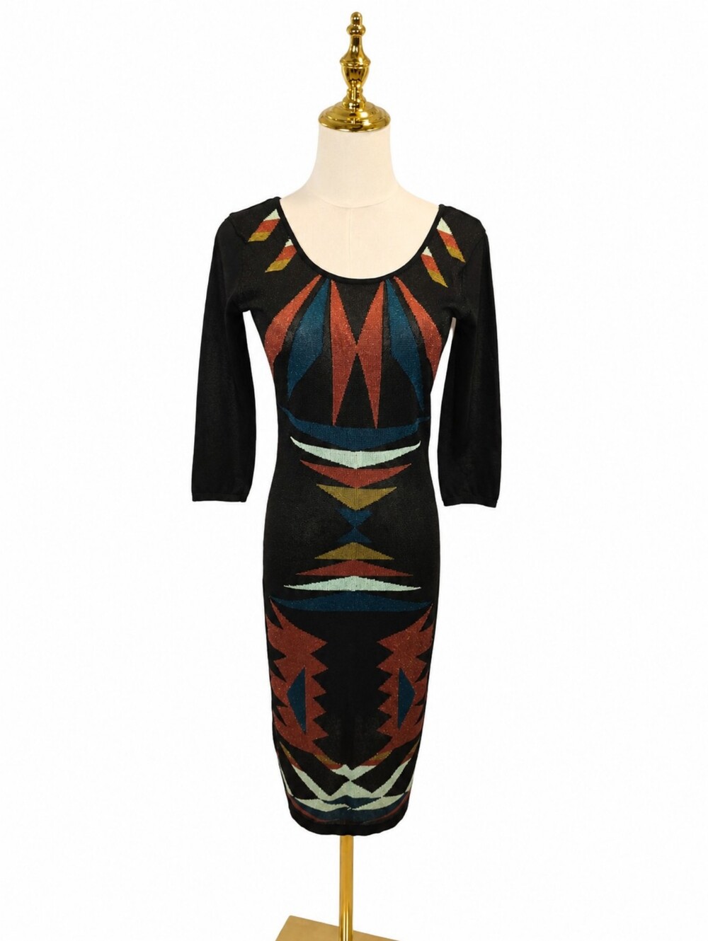 Bar III Black Geometric Knit Bodycon Dress | Size M